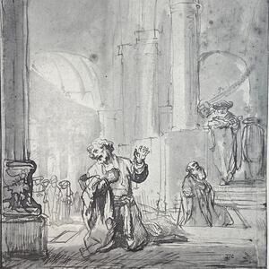Rembrandt, Publican and Pharisee, Drawing, Print, Classic Art, ~ 240623-WH 595